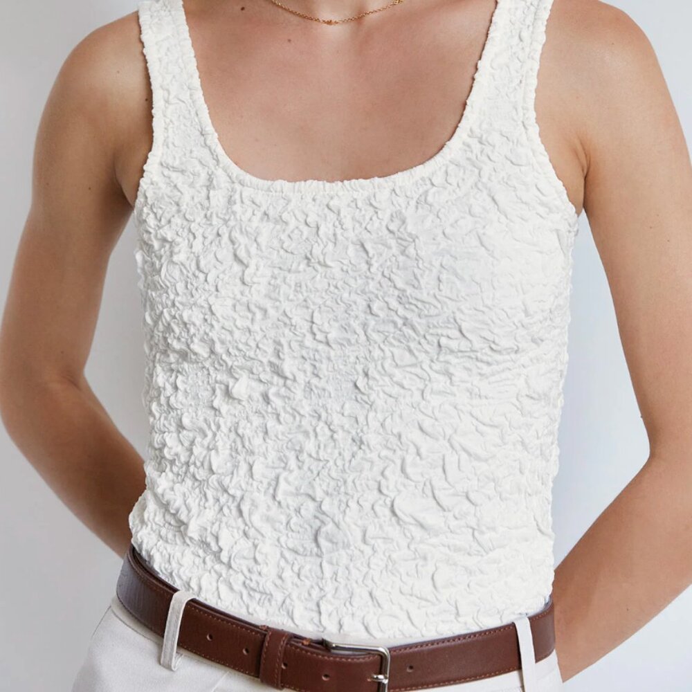 Pixie Market Cream Crinkled Tank